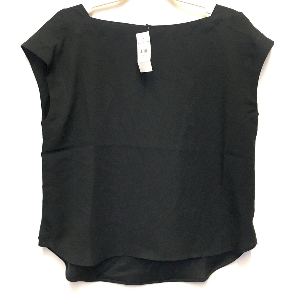 Ann Taylor Boatneck Cap Sleeve Blouse XS Black Professional Minimalist Chic